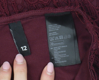 H&M Women's Red Lace Pencil Skirt - Size 12