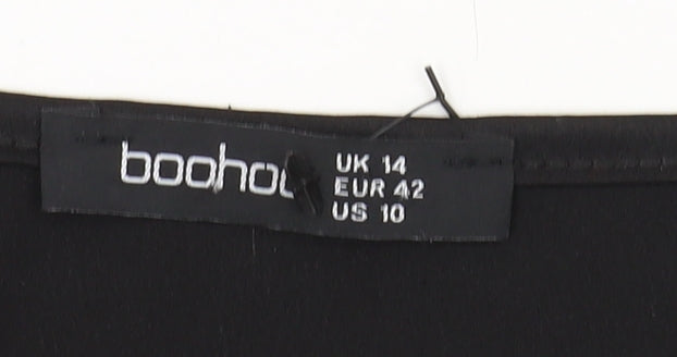Boohoo Women Black Wrap Blouse, UK Size 14, Elegant Style