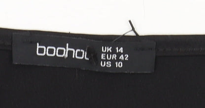 Boohoo Women Black Wrap Blouse, UK Size 14, Elegant Style