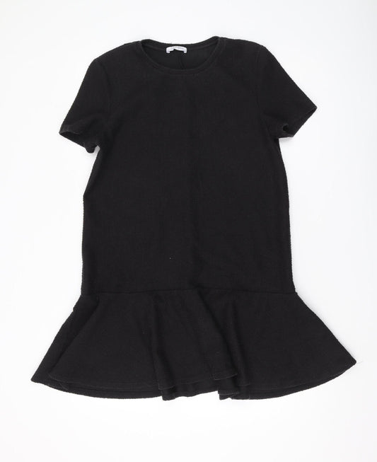 Zara Women's Black Short Sleeve Ruffle Dress Size M