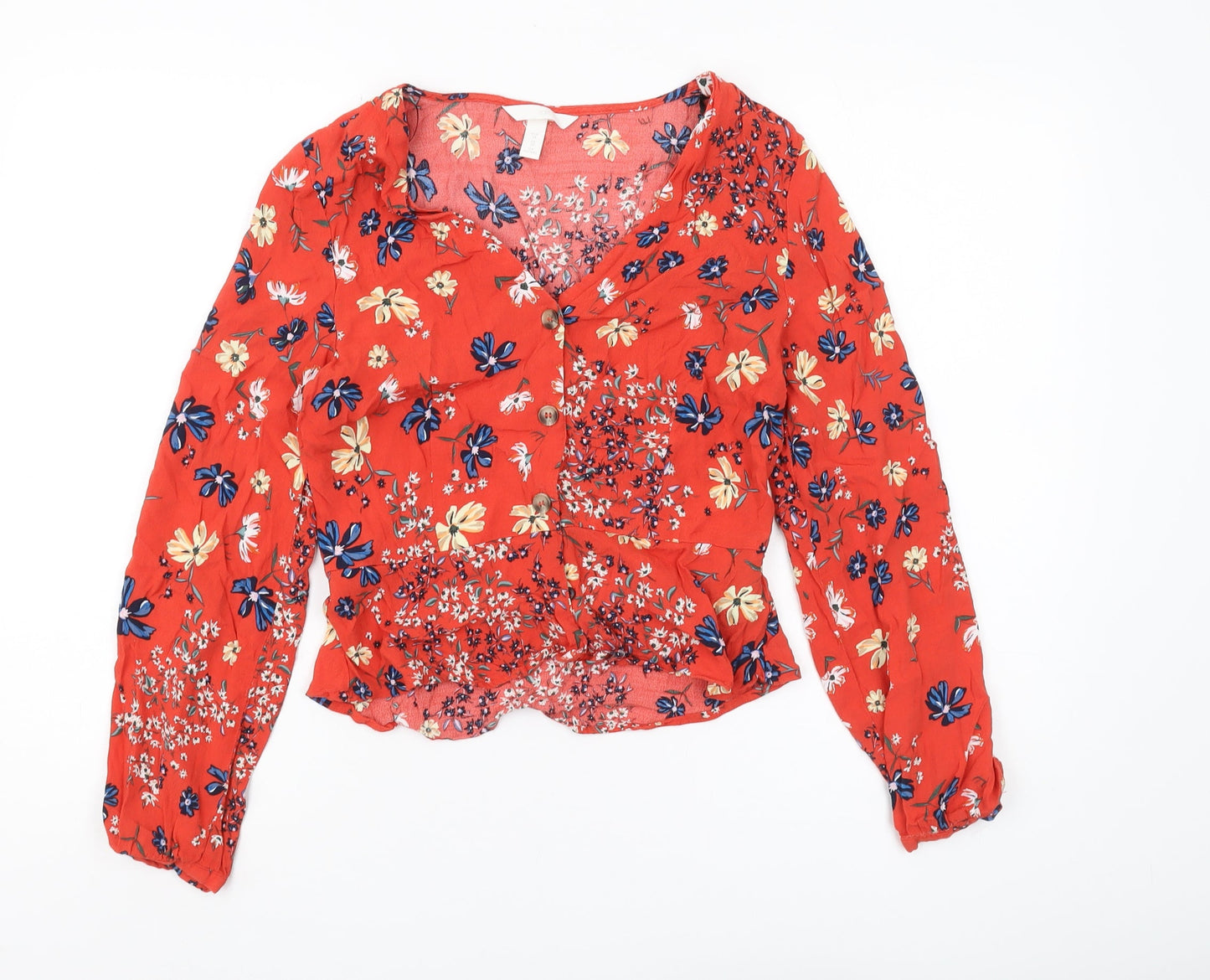 Womens UK Size 10 H&M Red Cropped Blouse