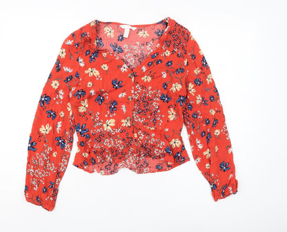 Womens UK Size 10 H&M Red Cropped Blouse