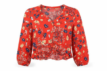 Womens UK Size 10 H&M Red Cropped Blouse