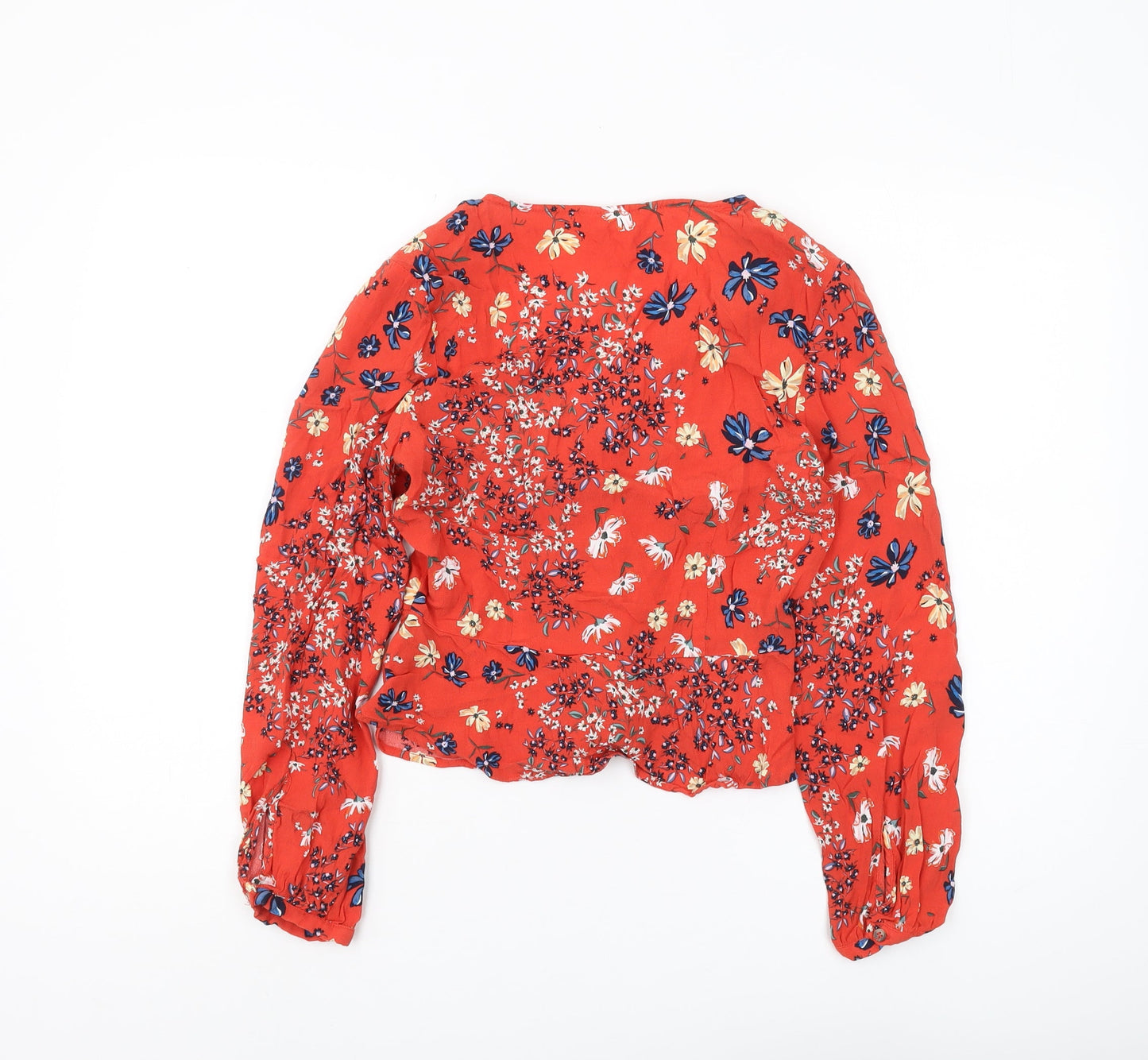 Womens UK Size 10 H&M Red Cropped Blouse