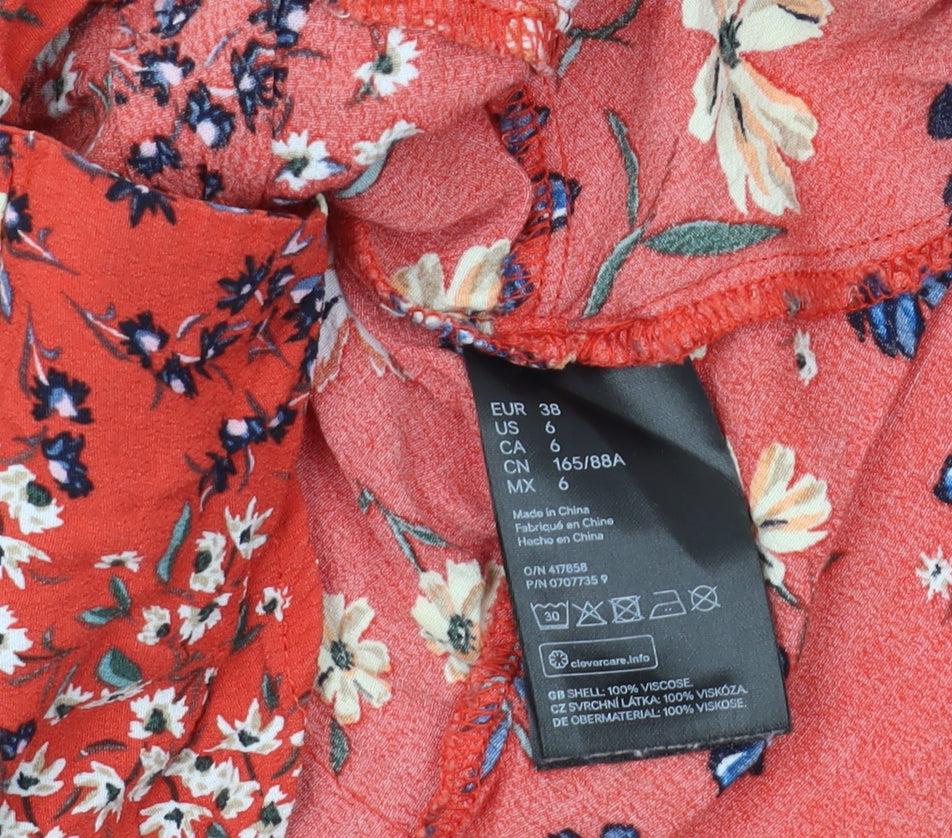 Womens UK Size 10 H&M Red Cropped Blouse
