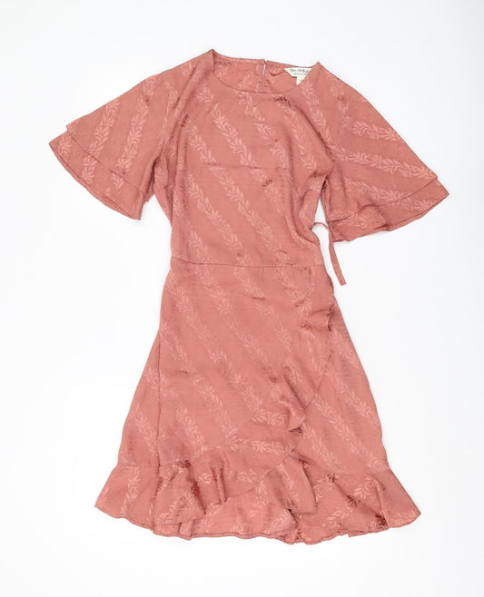 Miss Selfridge Pink Wrap Dress Women Size 4 Short Sleeve