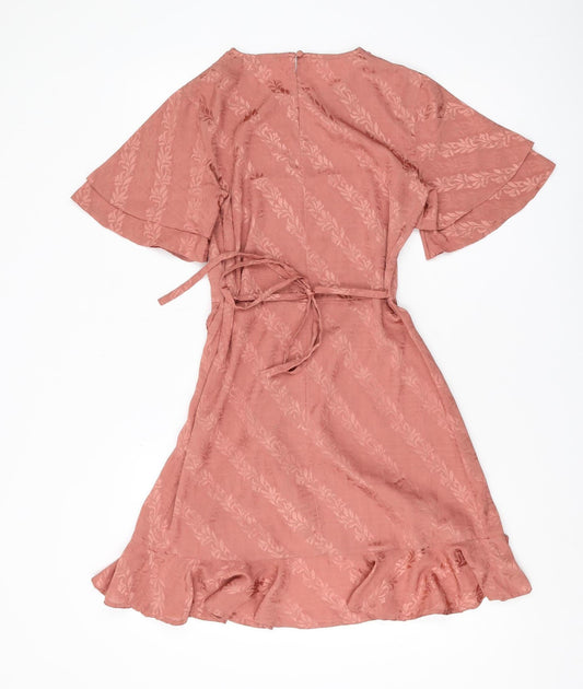 Miss Selfridge Pink Wrap Dress Women Size 4 Short Sleeve