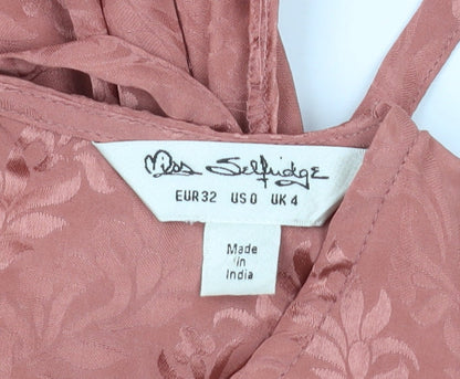 Miss Selfridge Pink Wrap Dress Women Size 4 Short Sleeve