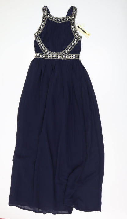 Topshop Women's Blue Beaded Maxi Dress UK 6