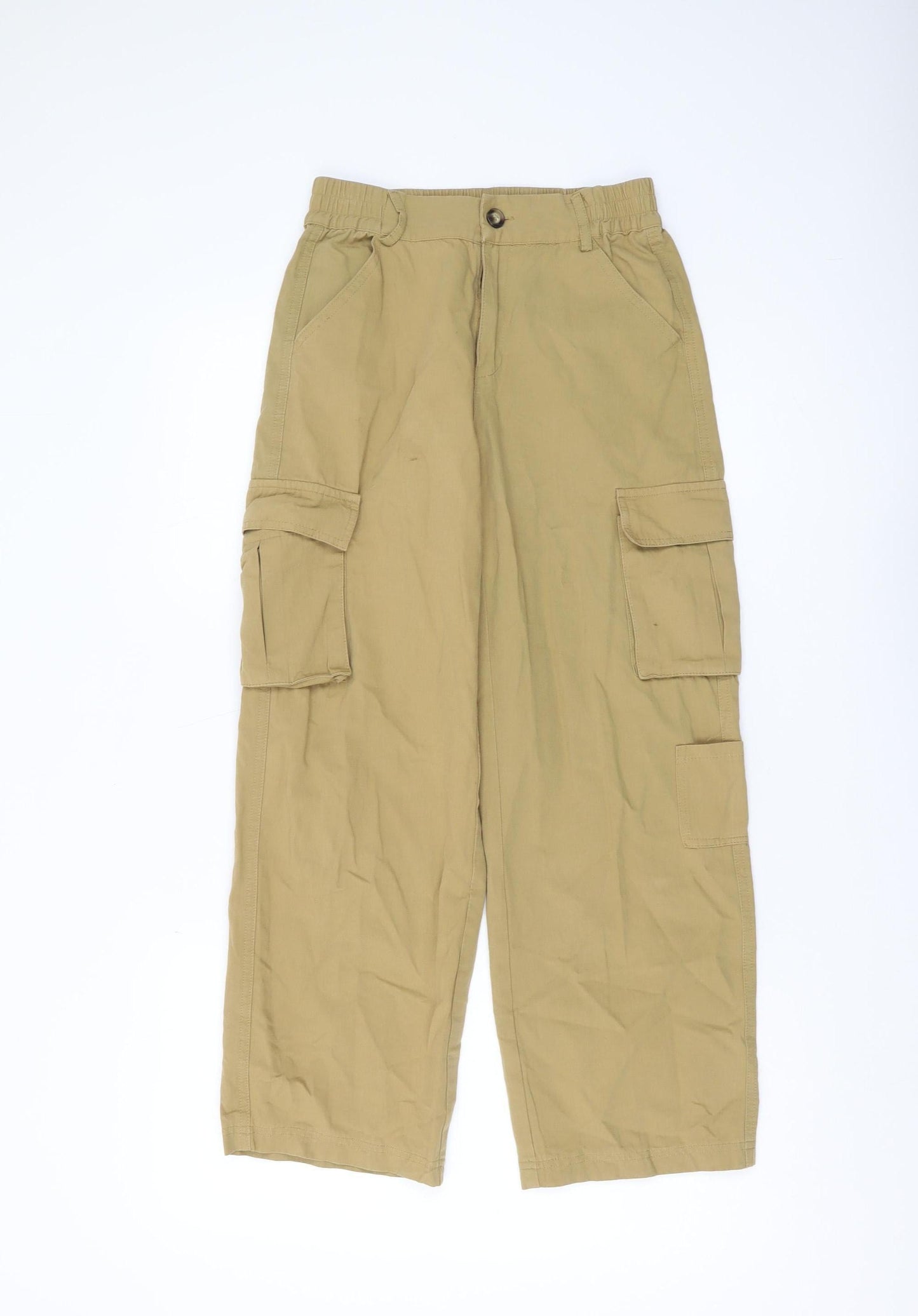 Kitsch Women's Beige Cargo Trousers S Cotton Relaxed