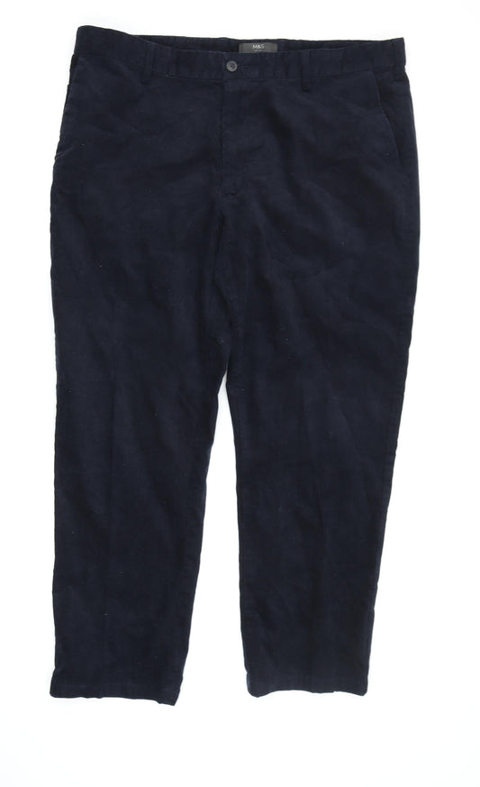 M&S Men's Black Corduroy Trousers Size 40 Regular Fit