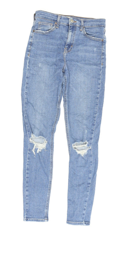 Topshop Women's Blue Skinny Jeans, Size 28, Distressed