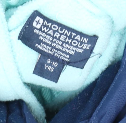 Close-up detail of Mountain Warehouse boys’ blue parka jacket 9-10 years