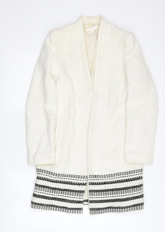 H&M Ivory Mid-Length Women's Coat, Size 8, Casual Elegance