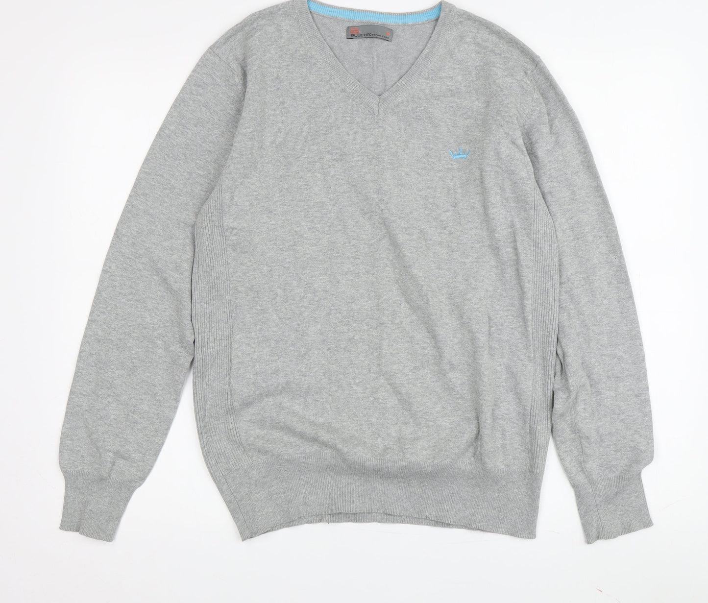 Blue Inc Men's Grey V-Neck Pullover Jumper - M
