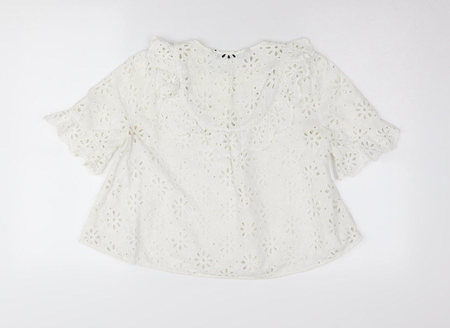 Zara Woman White Floral Lace Blouse, Size S, Short Sleeve