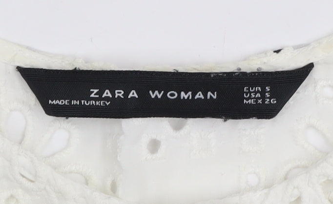 Zara Woman White Floral Lace Blouse, Size S, Short Sleeve