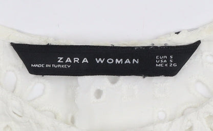 Zara Woman White Floral Lace Blouse, Size S, Short Sleeve