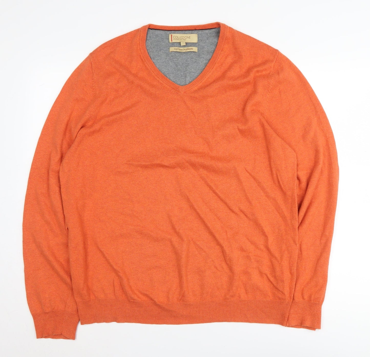Marks and Spencer Men's Orange V-Neck Pullover Jumper L