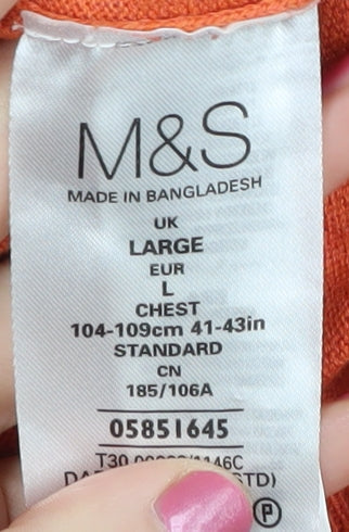 Marks and Spencer Men's Orange V-Neck Pullover Jumper L