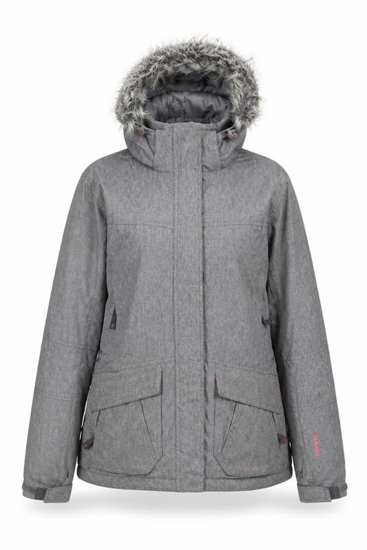 Front view of Parallel Women's Grey Ski Jacket, size 8, Waterproof