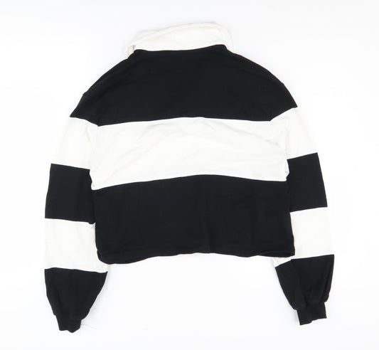 Bershka Women's Striped Cropped Polo, M, Black/White