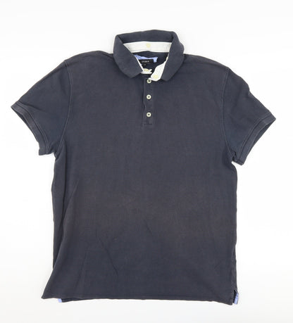 Linea Men's Blue Polo Shirt Medium Solid Cotton