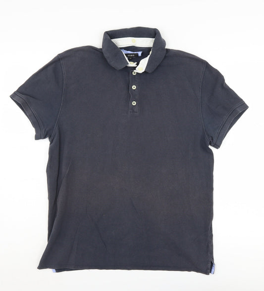 Linea Men's Blue Polo Shirt Medium Solid Cotton