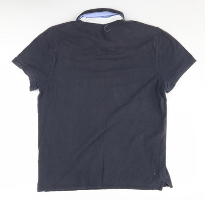 Linea Men's Blue Polo Shirt Medium Solid Cotton