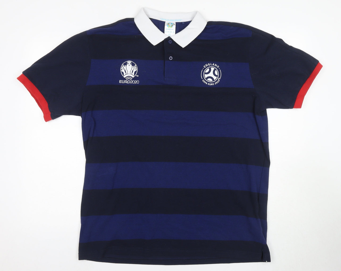 UEFA Euro 2020 Men's Blue Striped Polo Shirt 2XL