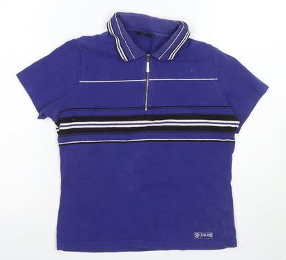 Athletic Essentials Women's Blue Striped Polo, Size 12