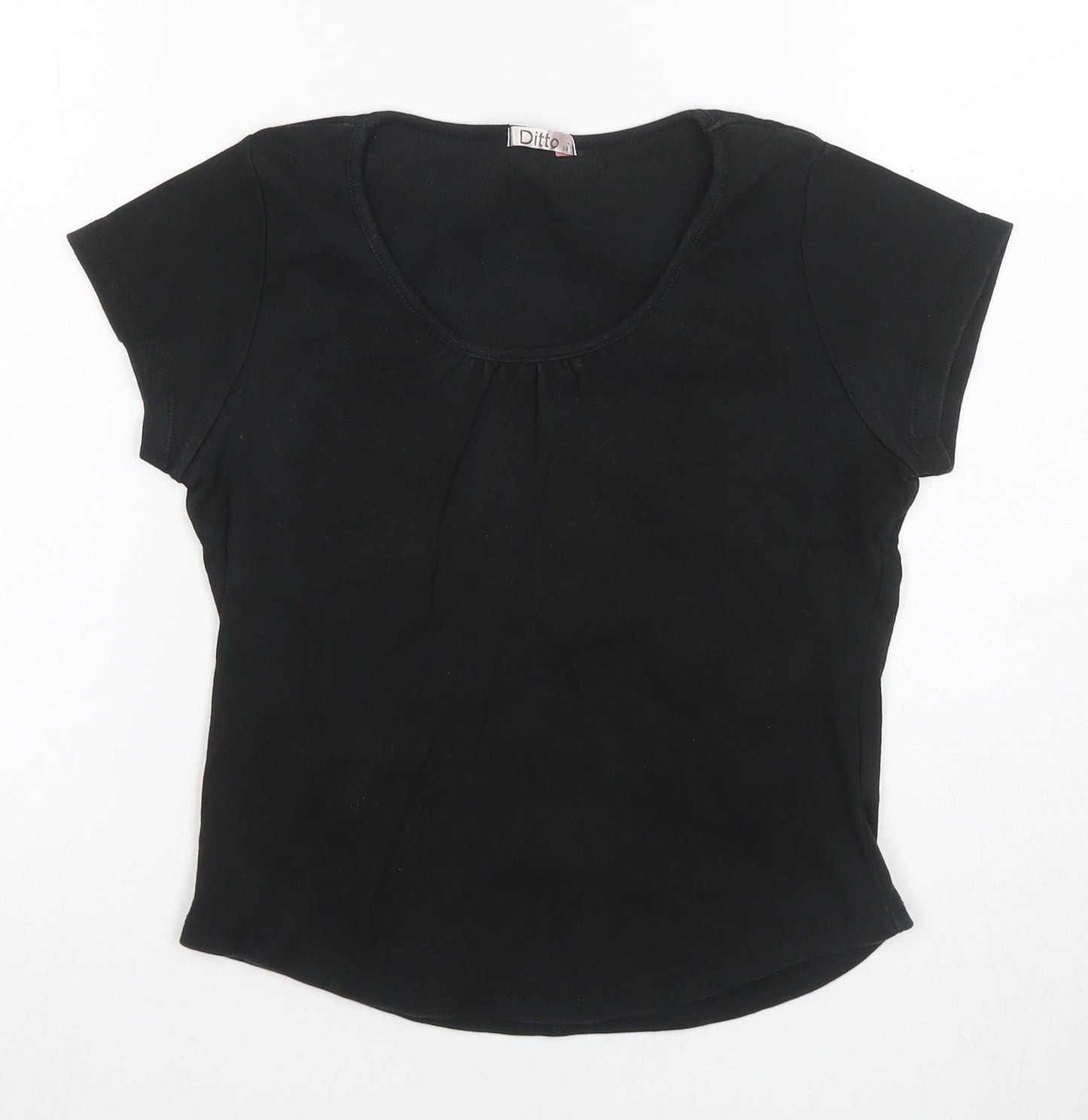 Ditto Women's Black Cotton Scoop Neck T-Shirt UK 12