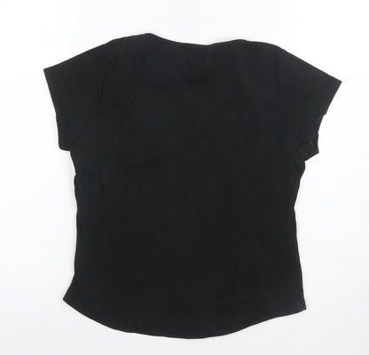 Ditto Women's Black Cotton Scoop Neck T-Shirt UK 12