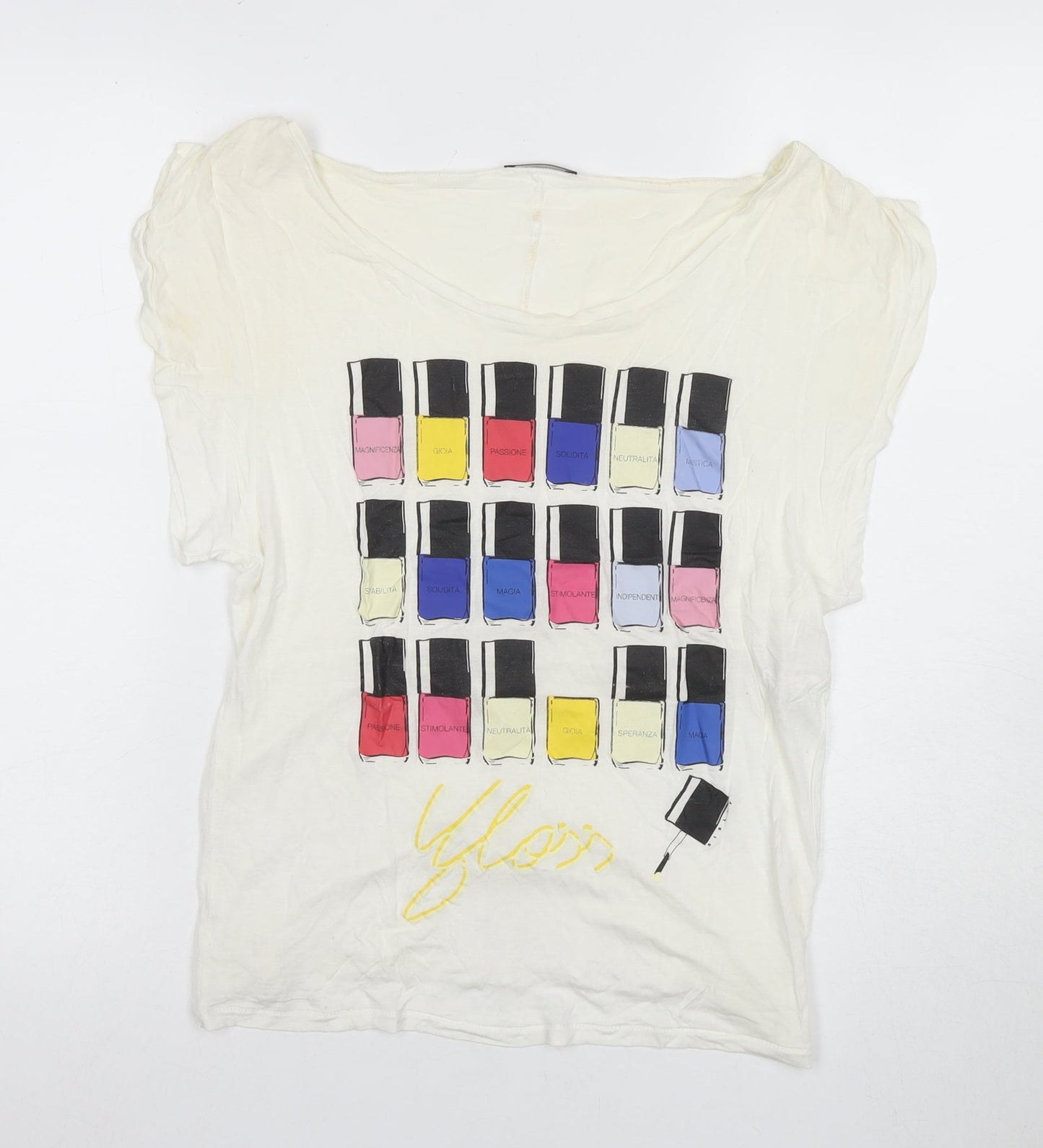 Womens UK Size M Sisley Ivory Basic T-Shirt