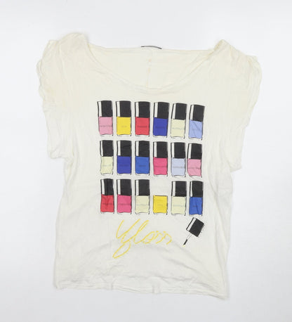Womens UK Size M Sisley Ivory Basic T-Shirt