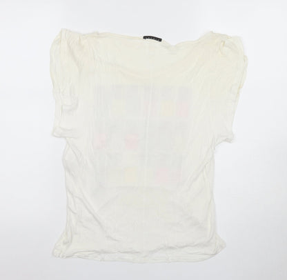 Womens UK Size M Sisley Ivory Basic T-Shirt