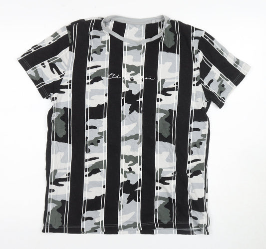 Next Teens Black Grey Camouflage Striped T-Shirt 15 yrs