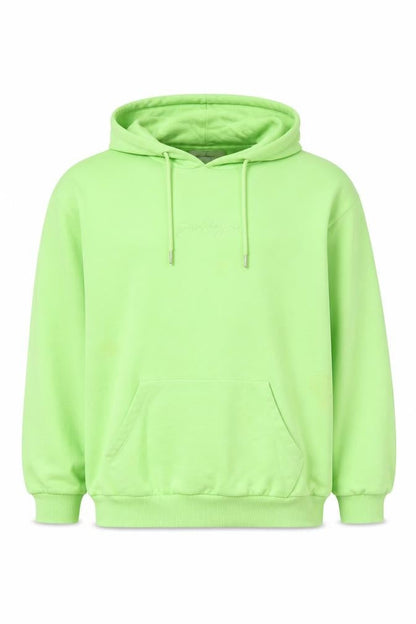 Front view of Hype Green Pullover Hoodie, unisex, size 14, logo accent