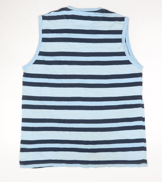 Pierre Cardin Men's Blue Striped Sleeveless T-Shirt, XL