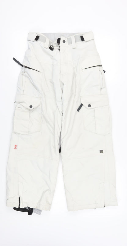 E408 Boys White Cargo Snow Trousers M Winter Ski Activewear