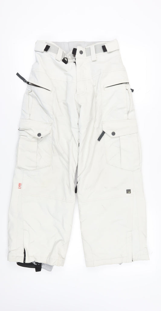 E408 Boys White Cargo Snow Trousers M Winter Ski Activewear