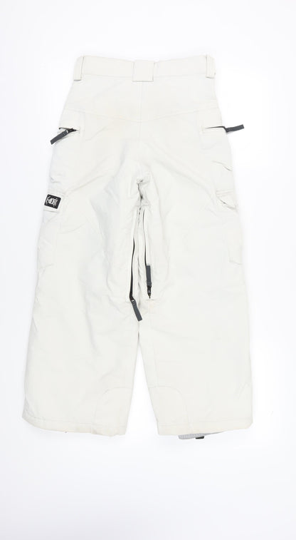 E408 Boys White Cargo Snow Trousers M Winter Ski Activewear