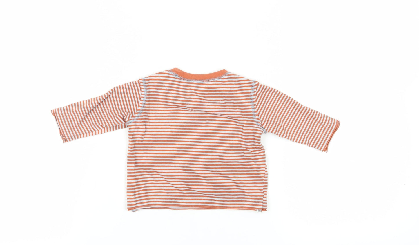 Monsoon Unisex Orange Striped Long Sleeve T-Shirt 3-6M