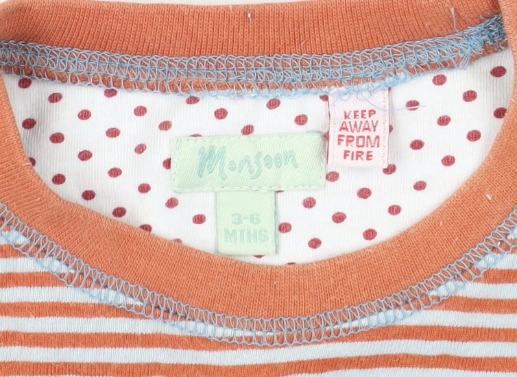 Monsoon Unisex Orange Striped Long Sleeve T-Shirt 3-6M