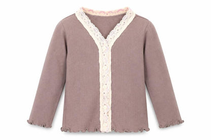 Front view of Jigsaw Junior girls’ brown blouse -, size 4, elegant knit pullover