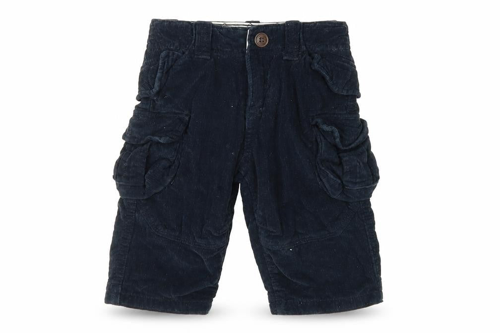 Front view of Gap boys’ black cargo shorts 6-12 months, corduroy, pockets