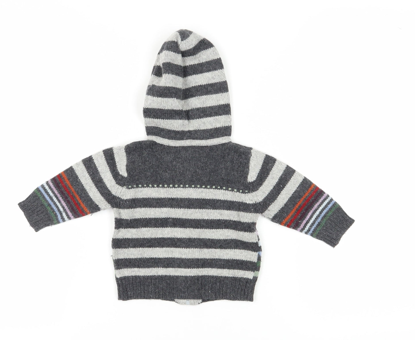 Monsoon Unisex Baby Hooded Cardigan, 9-12 Months, Grey Stripe
