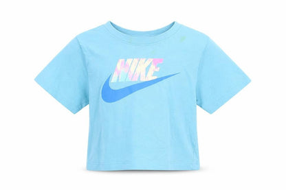 Front view of Nike girls’ blue graphic t-shirt - 4 years