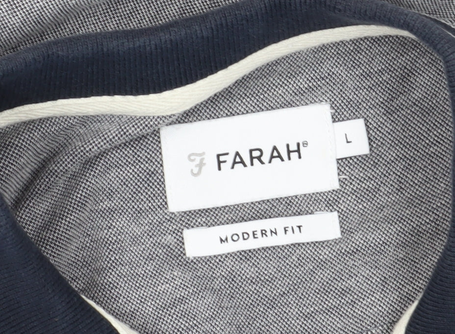 Farah Men's Grey Polo L Modern Fit Short Sleeve