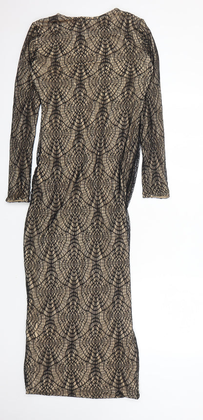 Aqua Women's Black Beige Floral Bodycon Dress 12
